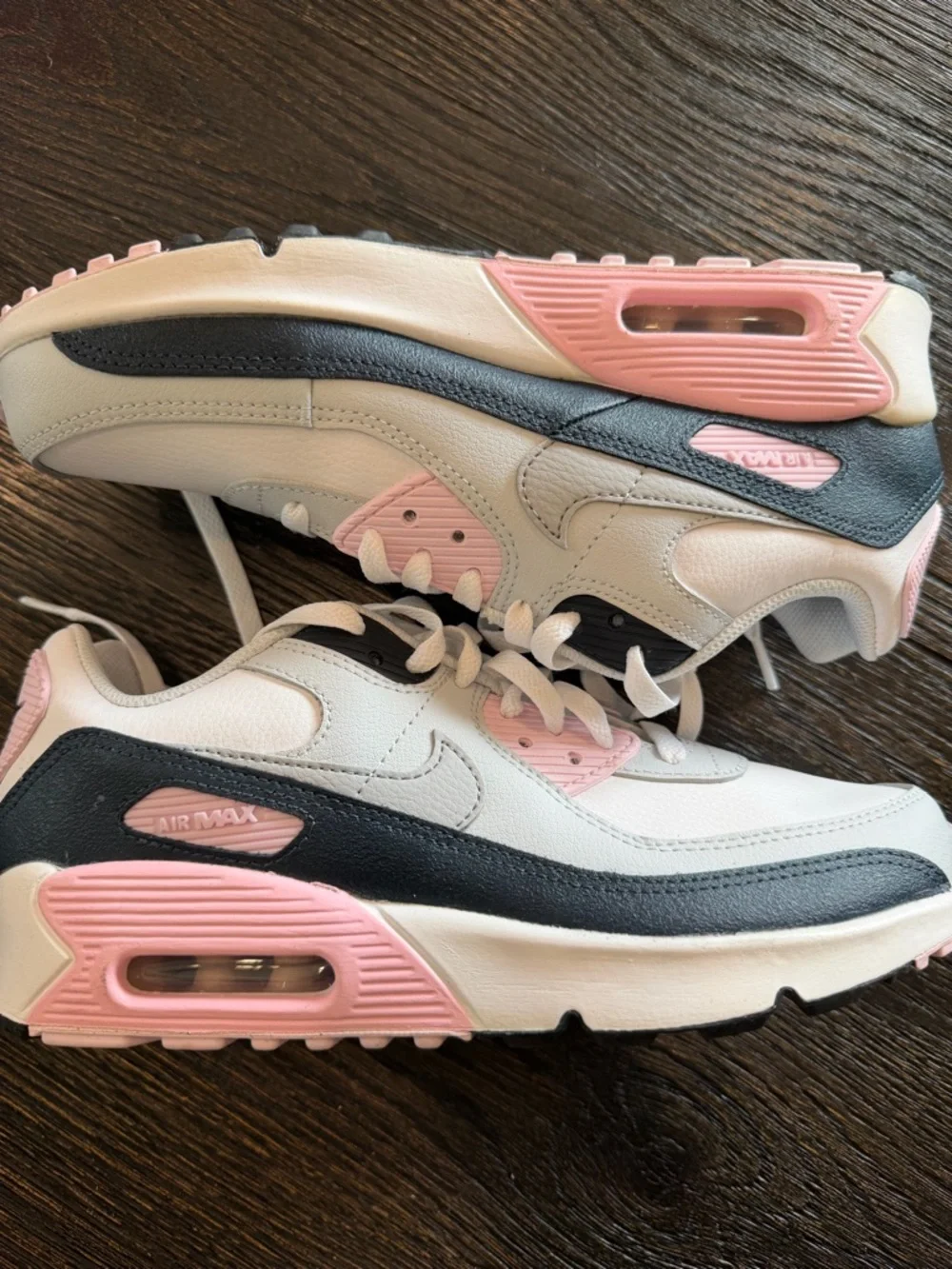 Nike Air Max 90 Shoes - White Pink Foam Armory Navy - size 6.5Y